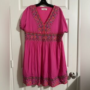 Pink Embroidered Mini Dress